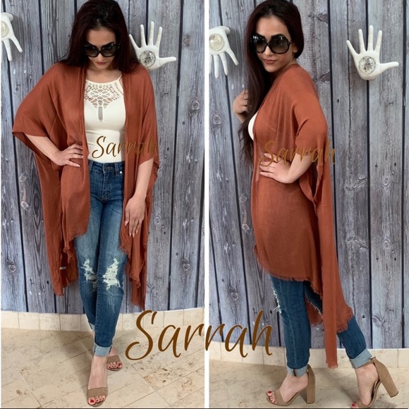 Last 1 🌟 New Bohemian High Low Kimono Cardigan with Fray Trim - Picture 2 of 11